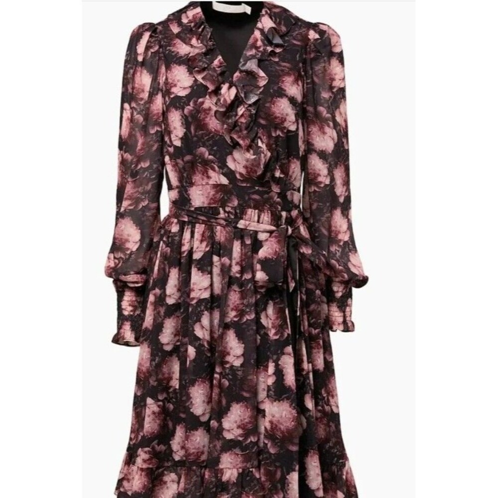 Rachel Parcell Printed Chiffon Wrap Mini Dress Floral Long Sleeve Women's S NWT
